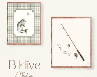 Vintage Hunting Fishing Nursery Prints: Outdoors Nature Decor, Gone Fishing (Digital Download)