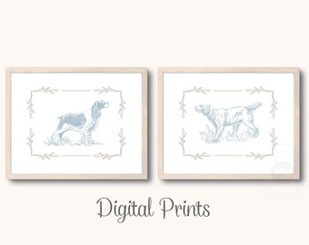 Vintage Dog Illustration Prints: Grayish Blue Nursery Decor (Digital Download)