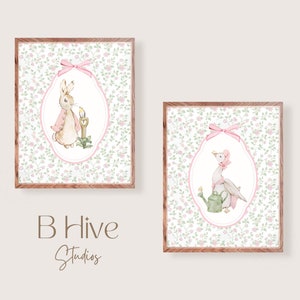 Láminas de arte para guardería de Peter Rabbit, Beatrix Potter, decoración de gansos, arte vintage, arte para guardería de niñas, arte en acuarela, arte de conejos, flores