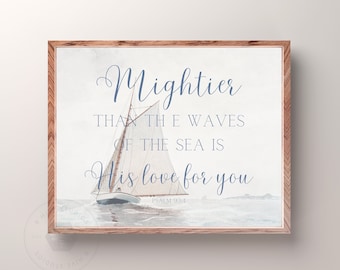 Mightier Than the Waves of the Sea Bible Verse, Vintage Nursery Art, Psalm93:4, Nursery Scripture, Nautical Art, Boy Nursery Bible Verses