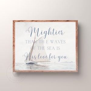 Mightier Than the Waves of the Sea Bible Verse, Vintage Nursery Art, Psalm93:4, Nursery Scripture, Nautical Art, Boy Nursery Bible Verses