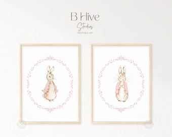 Vintage Peter Rabbit Illustration, Peter Rabbit, Rosa Mädchen Illustration, Aquarell Illustration, Kinderzimmer Kunstdrucke, Mädchen Kunst, klassische Buchkunst