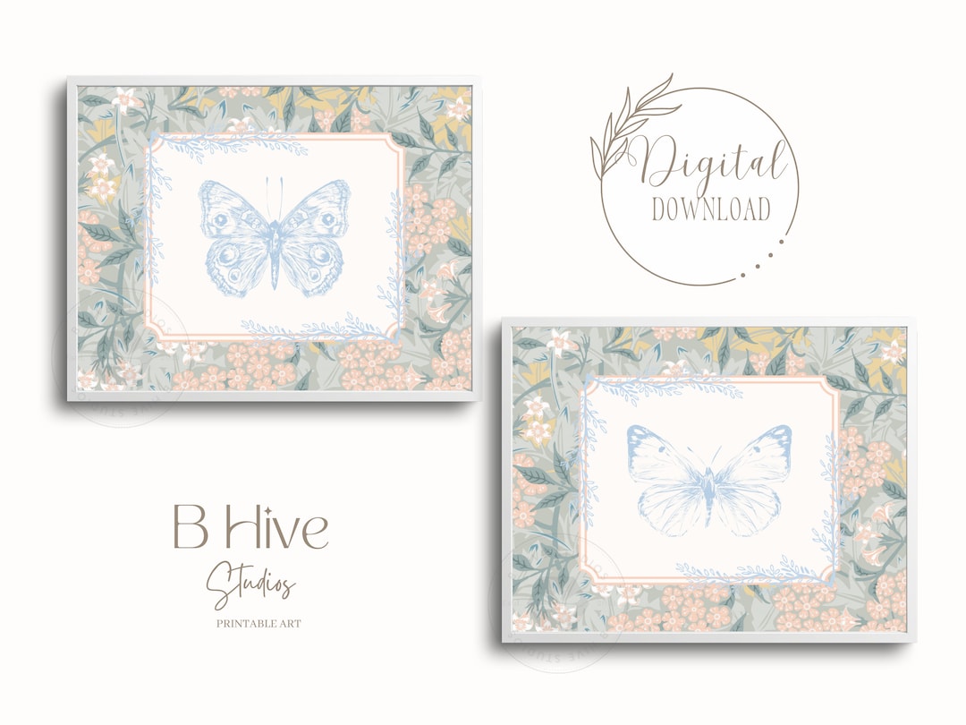 Vintage Nursery Art Prints, Whimsical Nursery Art, Butterfly Art, Cottagecore Decor, Pastel