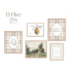 Láminas vintage de Winnie the Pooh para habitación infantil: Galería de pared beige (descarga digital)