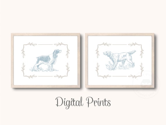 Vintage Dog Illustration Prints: Grayish Blue Nursery Decor (Digital Download)