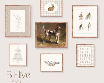 Vintage Hunting & Fishing Nursery Prints: Beige Nature Decor (Digital Download)