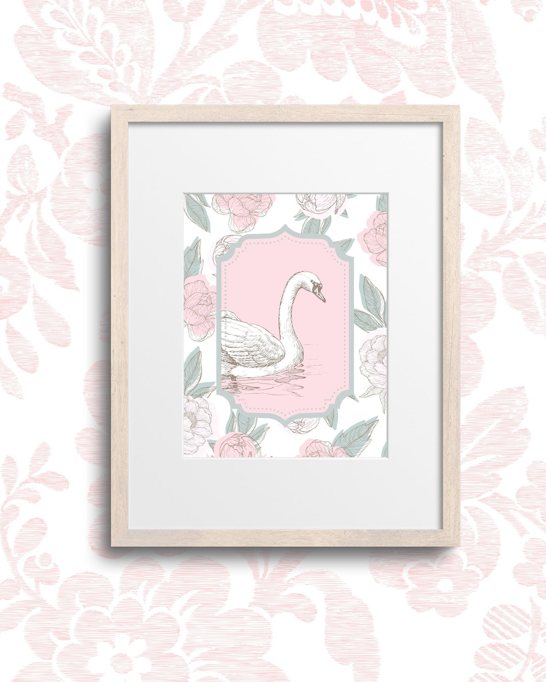 Nursery Art Print, Cottage Core Nursery Art, Swan Art, Vintage Nursery Art, Floral Nursery, Wall