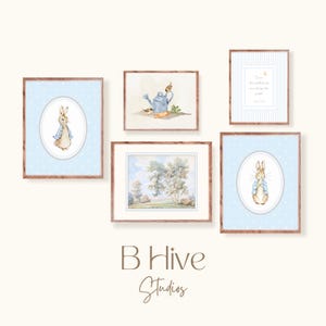 Peter Rabbit Drucke, Beatrix Potter, Vintage Kinderzimmer Kunst, Baby Blaues Dekor, Aquarell Kunst, Kaninchen, Waldlandschaft, Jungenzimmer