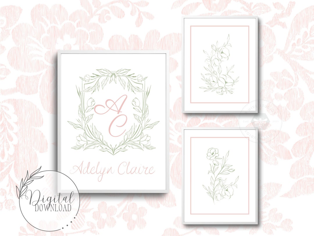 Vintage Nursery Art Set, Cottagecore Nursery Art, Soft Floral