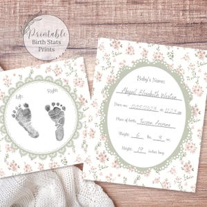 Statistiques de naissance nouveau-né de style vintage, faire-part de naissance, remplir les statistiques de bébé vierges Art imprimable pour chambre d'enfant, cartes de statistiques de naissance, aquarelle