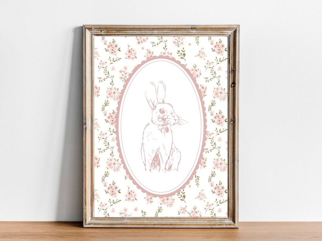 Bunny Rabbit Nursery Art Print: Vintage Cottagecore Floral (digital ...