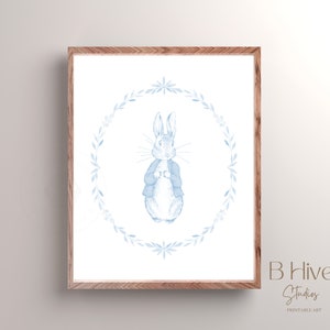 Peter Rabbit Prints, Peter Rabbit Nursery Wall Art, Arte de guardería vintage, Arte para niños, Arte de guardería azul para niñas, Arte de acuarela, Arte toile
