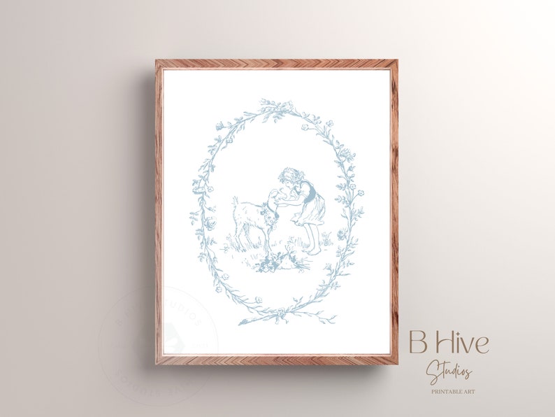 Vintage Nursery Art, Blue Girls Nursery, Vintage Illustration, Neutral