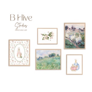 Peter Rabbit Nursery Art, Vintage Wall Prints, Libro de Beatrix Potter, Decoración floral de vivero, Arte tradicional de guardería para niñas, Impresión de arte en acuarela