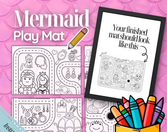 Kids activity printable, kids activity table, kids activity sheets, kids activity ideas, Table Activity, Play Mat, Mermaid Activity