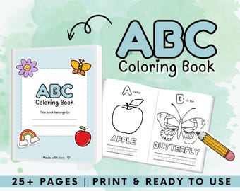 ABC Coloring Book Baby Shower | Digital download, Printable, Alphabet, Baby's first ABC book, baby shower activities