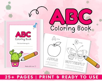ABC Coloring Book Baby Shower | Digital download, Printable, Alphabet, Baby's first ABC book, baby shower activities