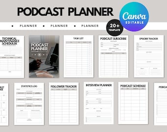 Canva Template Podcast Planner | Podcast Planner | Digital Podcast Content | Podcast Template | Content Planner | Podcast tracker