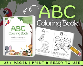 ABC Coloring Book Baby Shower | Digital download, Printable, Alphabet, Baby's first ABC book, baby shower activities