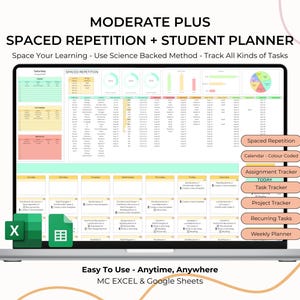 Spaced Repetition Revision Planner Active Recall Retrieval Practice Spreadsheet College Study School Student Assignment Planner Excel