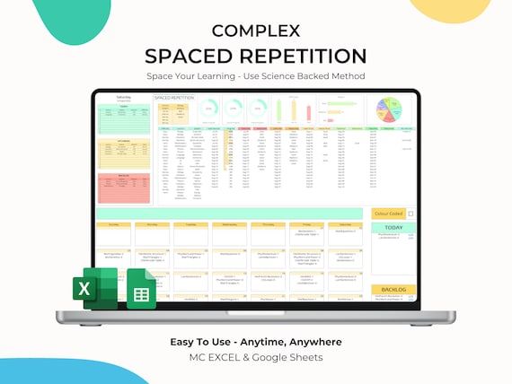 Spaced Repetition Revision Planner Active Recall Retrieval Practice Template University Study School Student Academic Exam Google Sheets