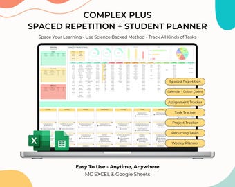 Spaced Repetition Revision Planner Active Recall Retrieval Practice Spreadsheet University Study School Student Assignment Planner Excel