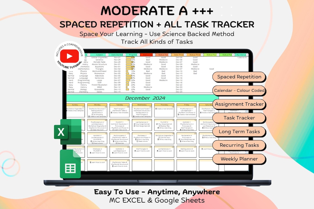 Spaced Repetition Student Planner Template to Do List Planner Task ...