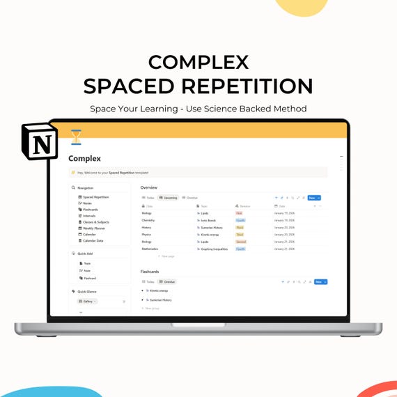 Notion Spaced Repetition Student Revision Tracker Active Recall Retrieval Practice Flashcards Academic University School Study Planner