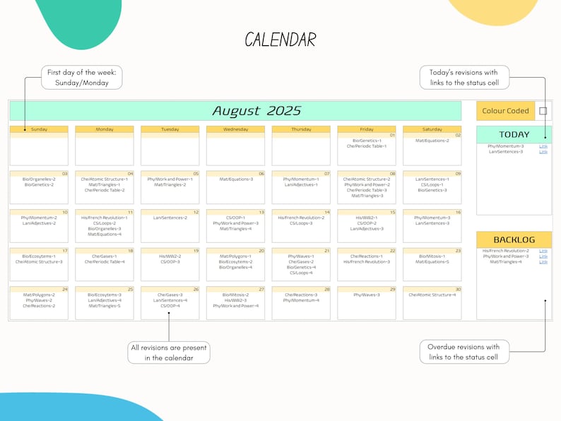 Spaced Repetition Revision Planner Active Recall Retrieval Practice Template University Study School Student Academic Exam Google Sheets image 5