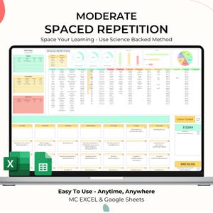Repetitionsplanerare för aktiv återkallelse, hämtning, övningsmall för högskola, studier, skola, student, akademisk tentamen, Google Sheets