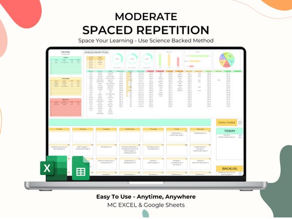 Spaced Repetition Revision Planner Active Recall Retrieval Practice Template College Study School Student Academic Exam Google Sheets