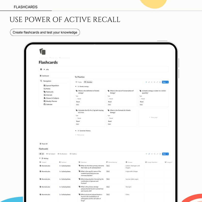 Notion Spaced Repetition Student Revision Tracker Active Recall Retrieval Practice Flashcards Academic University School Study Planner image 12