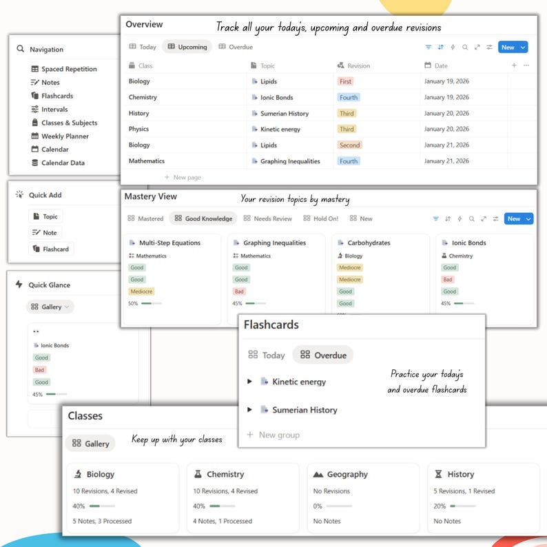 Notion Spaced Repetition Student Revision Tracker Active Recall Retrieval Practice Flashcards Academic University School Study Planner image 3