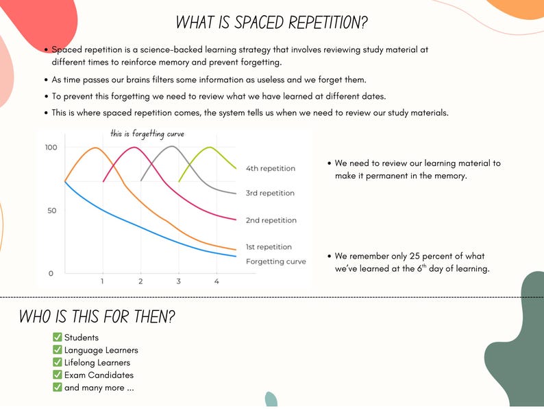 Spaced Repetition Revision Planner Active Recall Retrieval Practice Template College Study School Student Academic Exam Google Sheets image 3