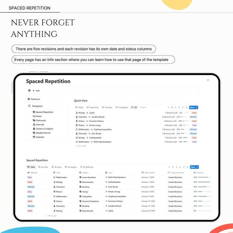 Notion Spaced Repetition Student Revision Tracker Active Recall Retrieval Practice Flashcards Academic University School Study Planner image 5