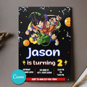 Editable Dragon Ball Invitation Template, Canva templates, Dragon Ball Z birthday invitation, Dragonball Bday Card Flyer
