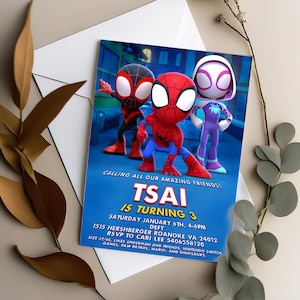 Convite de aniversário do Homem-Aranha, convite de aniversário digital, convites para meninos, cartão de festa de aniversário 5X7 polegadas