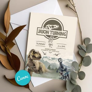 Jurassic Einladung, Dinosaurier Canva Geburtstagseinladungsvorlagen, Einladungen für Kinder, Geburtstagsparty Karte 5 x 7 Zoll