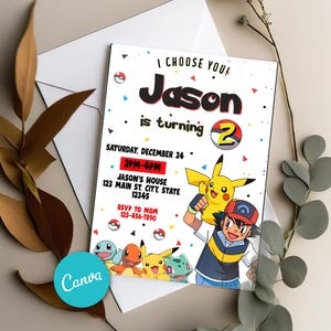 Pokemon Geburtstagseinladung, Pokemon Geburtstagseinladung digital, Canva Einladungen für Kinder, Geburtstagsparty Karte 5 x 7 Zoll