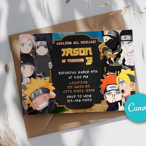 Editable Naruto birthday invitation, Birthday invitation made by Canva, Ninja party theme, Anime birthday invitation, Invitations for kids