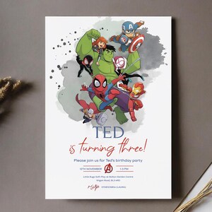 Superhelden Geburtstagseinladung, Geburtstagseinladung digital, Einladungen für Kinder, Geburtstagsparty Karte 5X7 inch