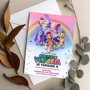 Invitation d'anniversaire mon petit poney, invitation d'anniversaire numérique, invitations pour les filles, carte de fête d'anniversaire 5 X 7 pouces