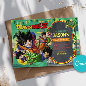 Editable Dragon Ball Invitation Template, Canva templates, Dragon Ball Z birthday invitation, Dragonball Bday Card Flyer