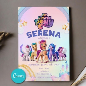 Invitation d'anniversaire modifiable My little pony, invitation d'anniversaire MLP numérique, invitations pour filles, carte de fête d'anniversaire 5 x 7 pouces