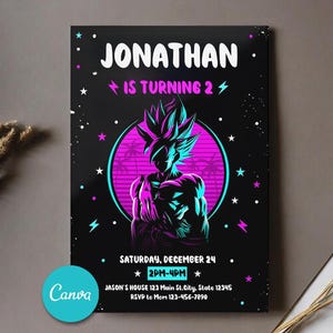 Editable Dragon Ball Invitation Template, Canva templates, Dragon Ball Z birthday invitation, Dragonball Bday Card Flyer