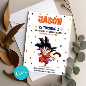 Editable Dragon Ball Invitation Template, Canva templates, Dragon Ball Z birthday invitation, Dragonball Bday Card Flyer