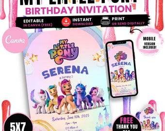 My little Pony Birthday Invitation, MLP Party Invite, Editable Canva Template (Digital Download)