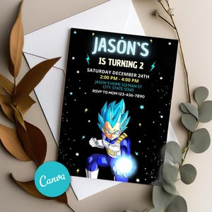Editable Dragon Ball Invitation Template, Canva templates, Dragon Ball Z birthday invitation, Dragonball Bday Card Flyer