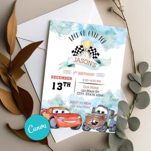 Editable Cars birthday invitation, Birthday invitation digital, Invitations for kids, Canva Birthday party templates 5X7 inch