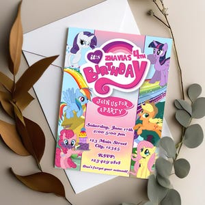 Invitation d'anniversaire mon petit poney, invitation d'anniversaire numérique, invitations pour les filles, carte de fête d'anniversaire 5 X 7 pouces